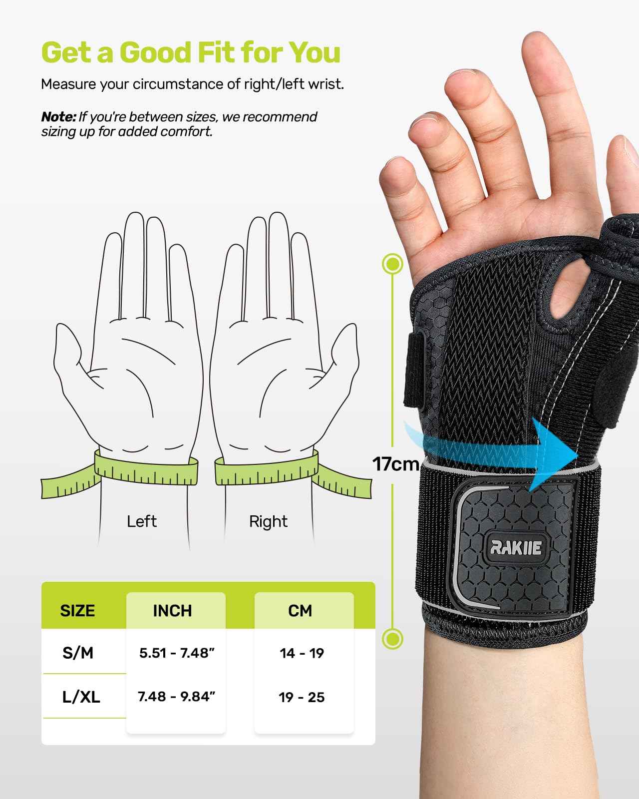 Rakiie Thumb Brace, 5X Ergonomic Reinforced Support Carpal Tunnel Wrist Brace Night Support for Tendonitis, Arthritis, CMC Pain Relief, De Quervain's Tenosynovitis, Right Hand, Gray Size S/M