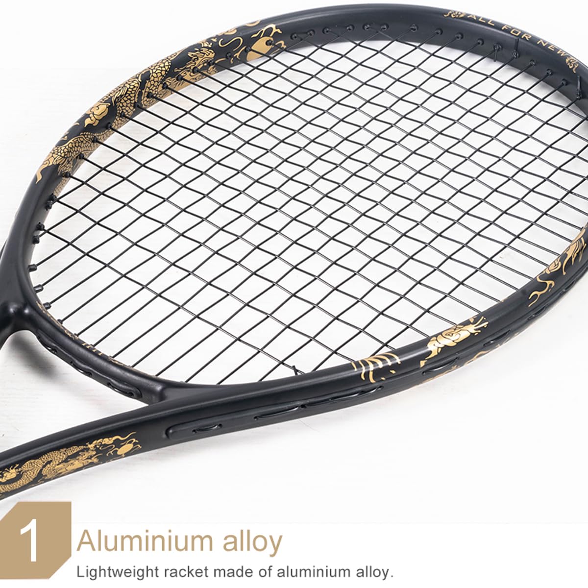 ALPSPORT JL Golden Dragon Pattern Tennis Racket for Adults 27 inch, Durable Pre-Strung Racquet with 1 Tennis Bag and 2 Tennis Balls, Outdoor Recreational Sport for Beginner Playing
