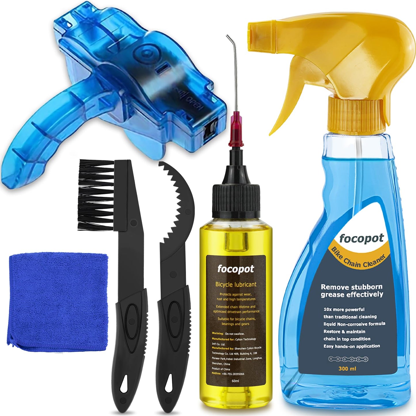 focopot Bike Chain Cleaner Kit Including Chain Oil Lubricant,Bike Chain Degreaser,Chain Scrubber and Bicycle Cleaning Brush Tools for Mountain/MT/Road/BMX Bike