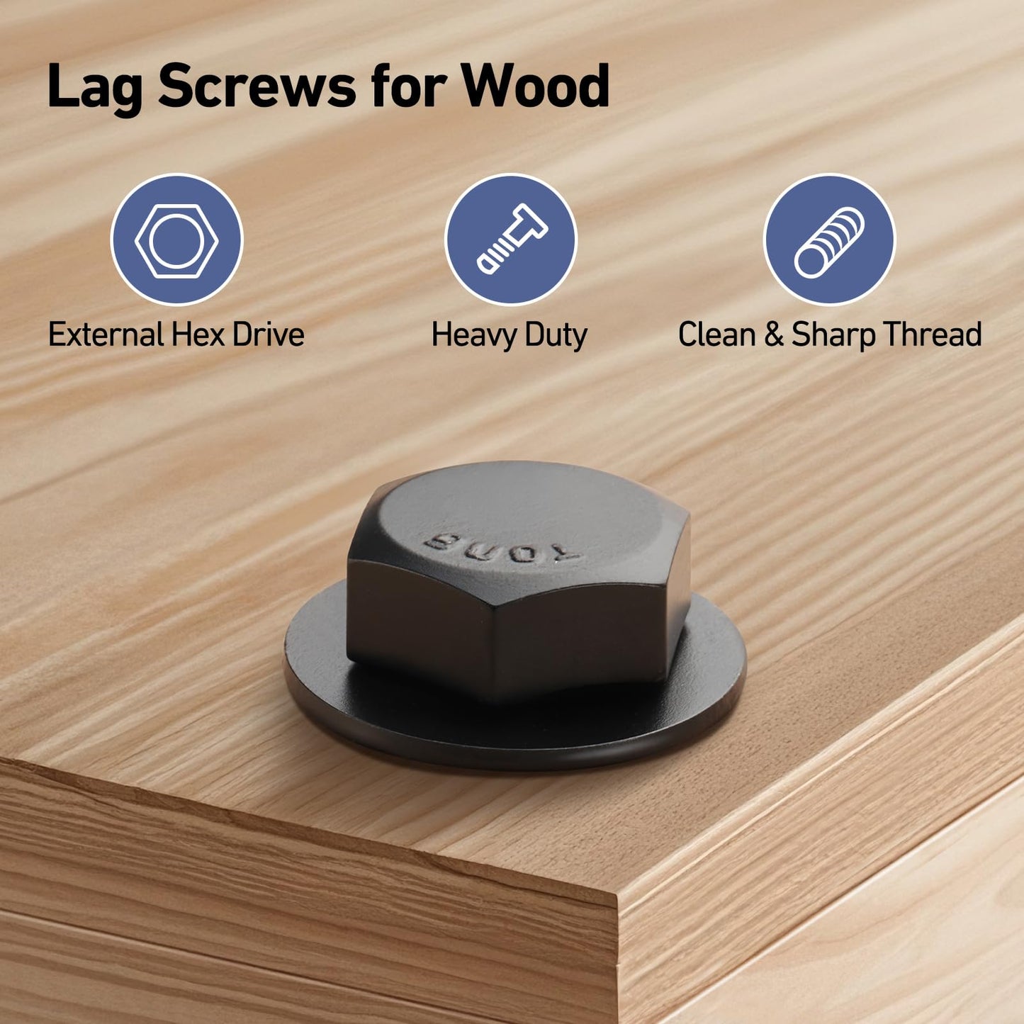 BNUOK 12 Sets 3/8" x 1-1/2" Hex Head Lag Screws Bolts with Flat Washers 304 Stainless Steel 18-8 Black Zinc Plated Heavy Duty Lag Screw for Wood