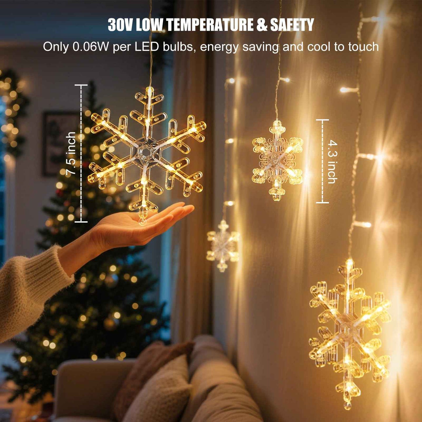 2 Pack 13 Ft 192 LED Snowflake Christmas Icicle Lights with 16 Drops, 8 Modes and Timer, IP65 Waterproof Connectable for Indoor Outdoor House Window, Warm White