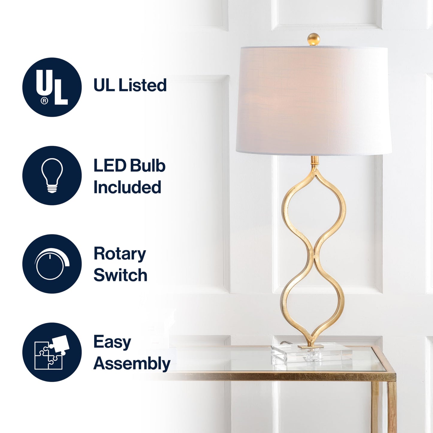 JONATHAN Y JYL3028A Levi 31.5" Metal/Crystal LED Table Lamp Contemporary Transitional Bedside Desk Nightstand Lamp for Bedroom Living Room Office College Bookcase LED Bulb Included, Gold Leaf