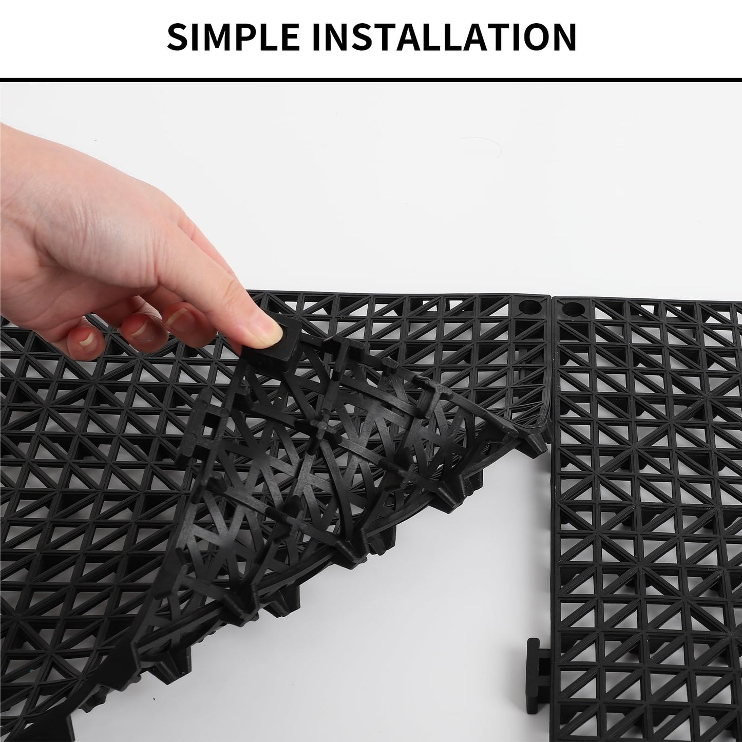 FAHKNS 50Pcs Interlocking Drainage Tiles, 12Inx12In Non-Slip Splicing Waterproof Mat, Free Joint Snap-On Installation with Rubber Drainage Mat for Indoor and Outdoor Use, Black