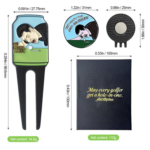 HIOBptee Golf Portable Buckle Divot Tool - Multifunctional Metal Pitch Mark Repairer with Magnetic Ball Marker, Gift Box Set，Golf Fork