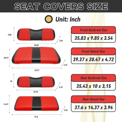 HANGKUNNEE EZGO TXT Seat Covers, EZGO TXT Golf Cart Seat Covers for 1994-2013 OEM Ordinary Seat, Marine Grade Vinyl Leather, Anti-Scratch/Anti-Fading/Easy to Install, Diamond/Red(4PCS/Front & Rear)