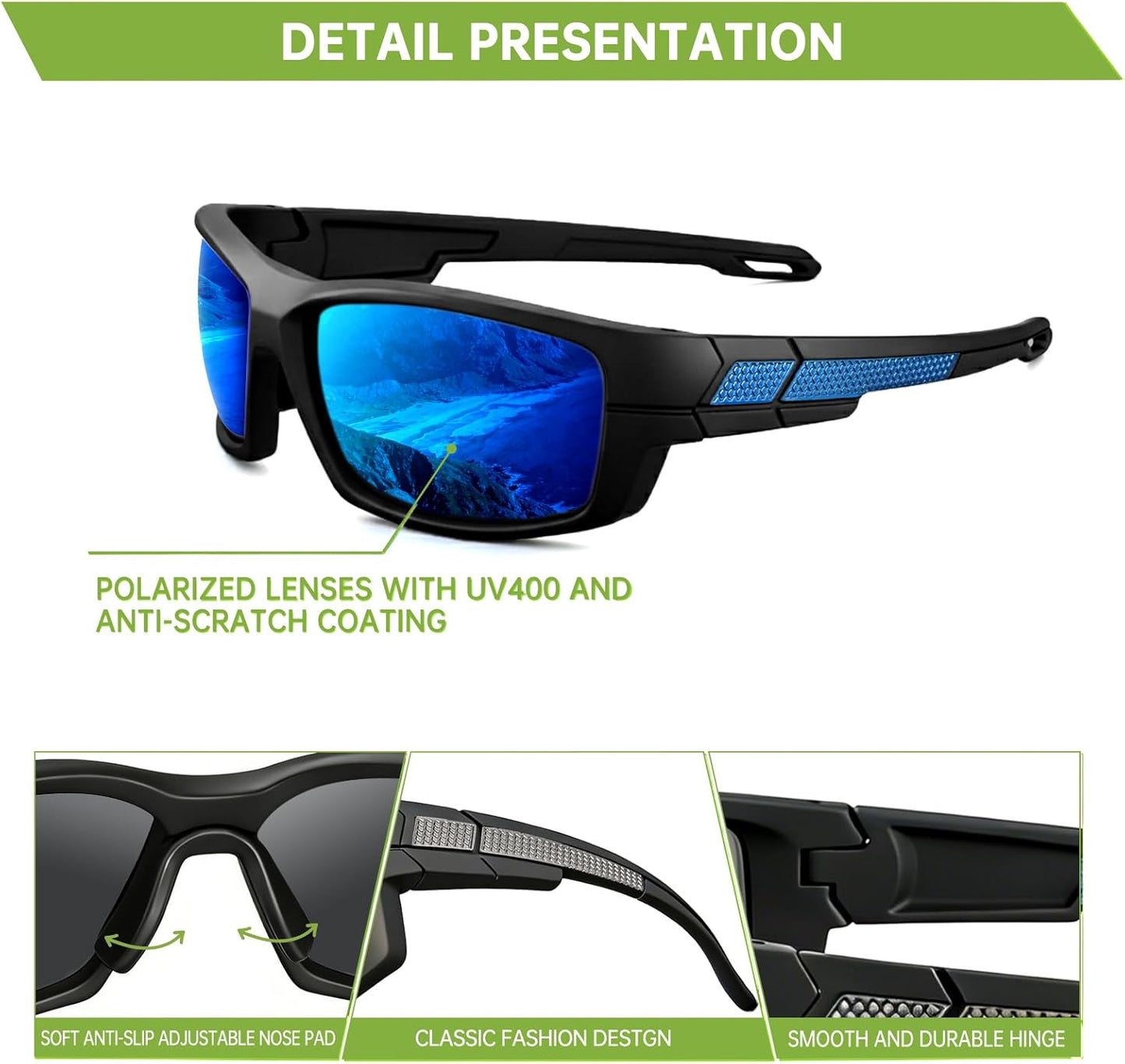 Polarized Sports Sunglasses - UV400 Protection | Wrap-Around Design for Men - Ideal for Running, Fishing, Cycling, and Driving