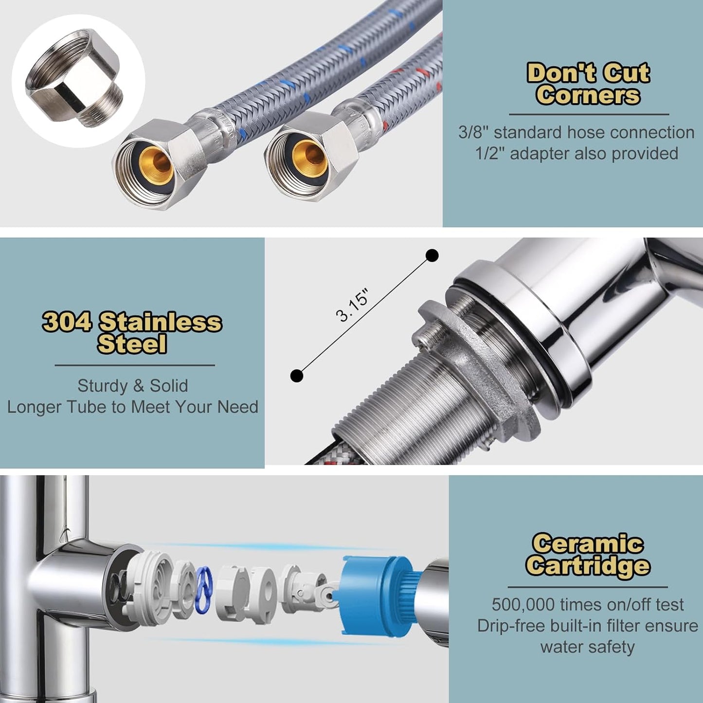 Stainless Steel Kitchen Faucet Combo with Water Filter - Brushed Nickel Sink Faucet for RO Systems