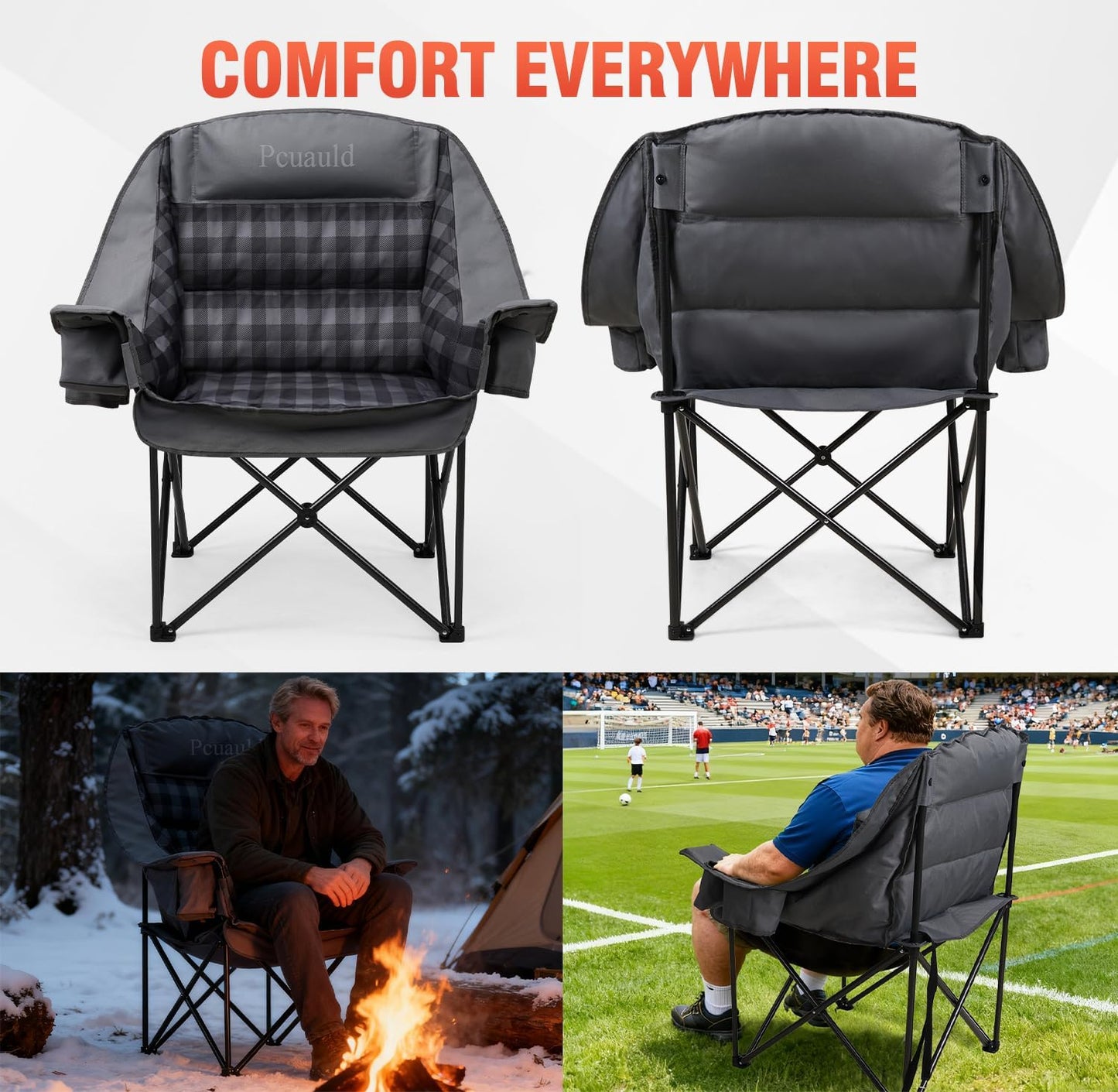 Skiennix Heavy Duty Camping Chairs - 2 Pack XL Padded Folding Chairs with Cup Holder | Supports 500lbs