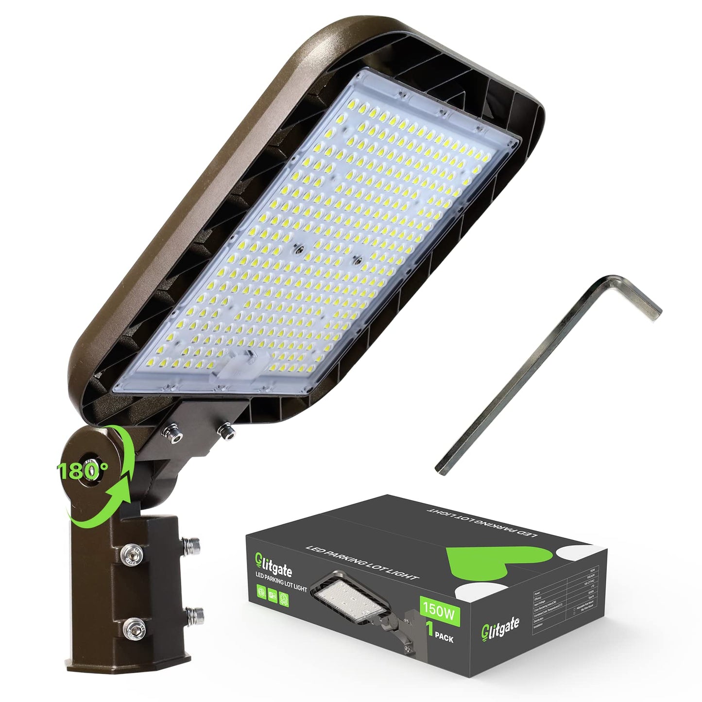 Glitgate 150W Led Parking Lot Light 22500LM 5000K Slip Fitter Mount Street Area Lighting with Dusk to Dawn Photocell 100-277V IP65 Waterproof LED Shoebox Lights for Yard, Roadway ETL Listed