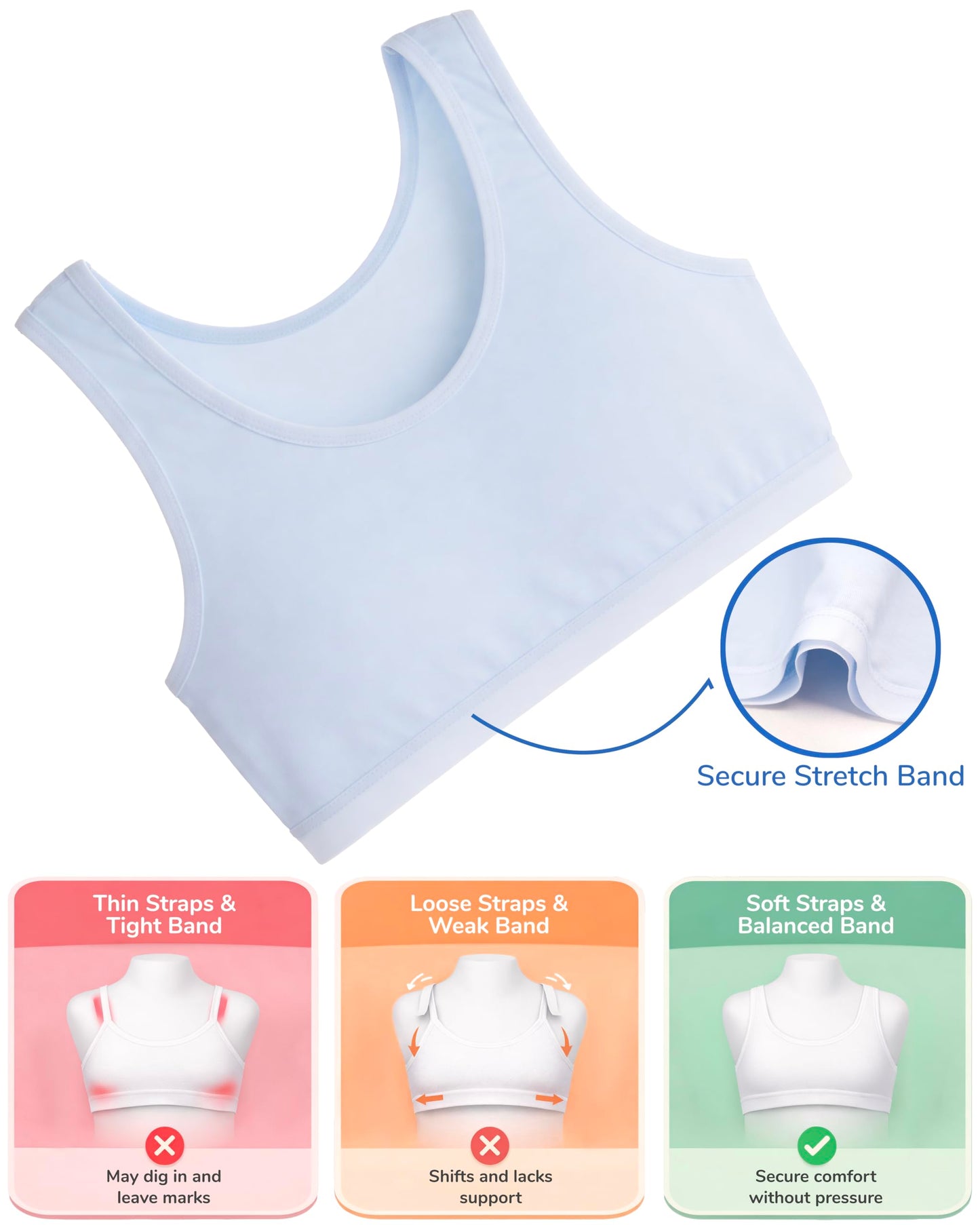 Donella Girls Training Bras - Soft Cotton Kids Sports Bra, 5 Pack Crop Tops, Bright Colors, Age: 12-13