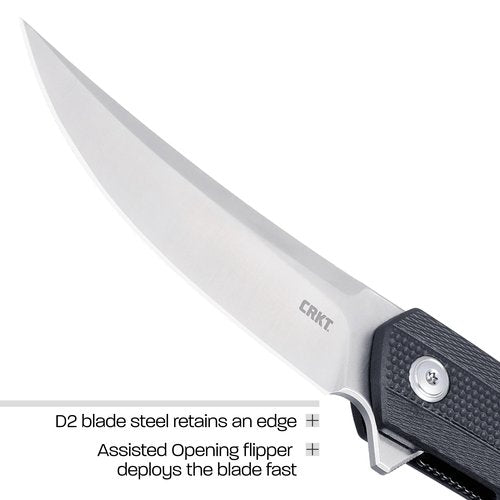 CRKT Persian Assisted Opening Folding Knife: Persian Blade Style with D2 Steel, Glass-Reinforced Nylon Handle, Liner Lock, 7060