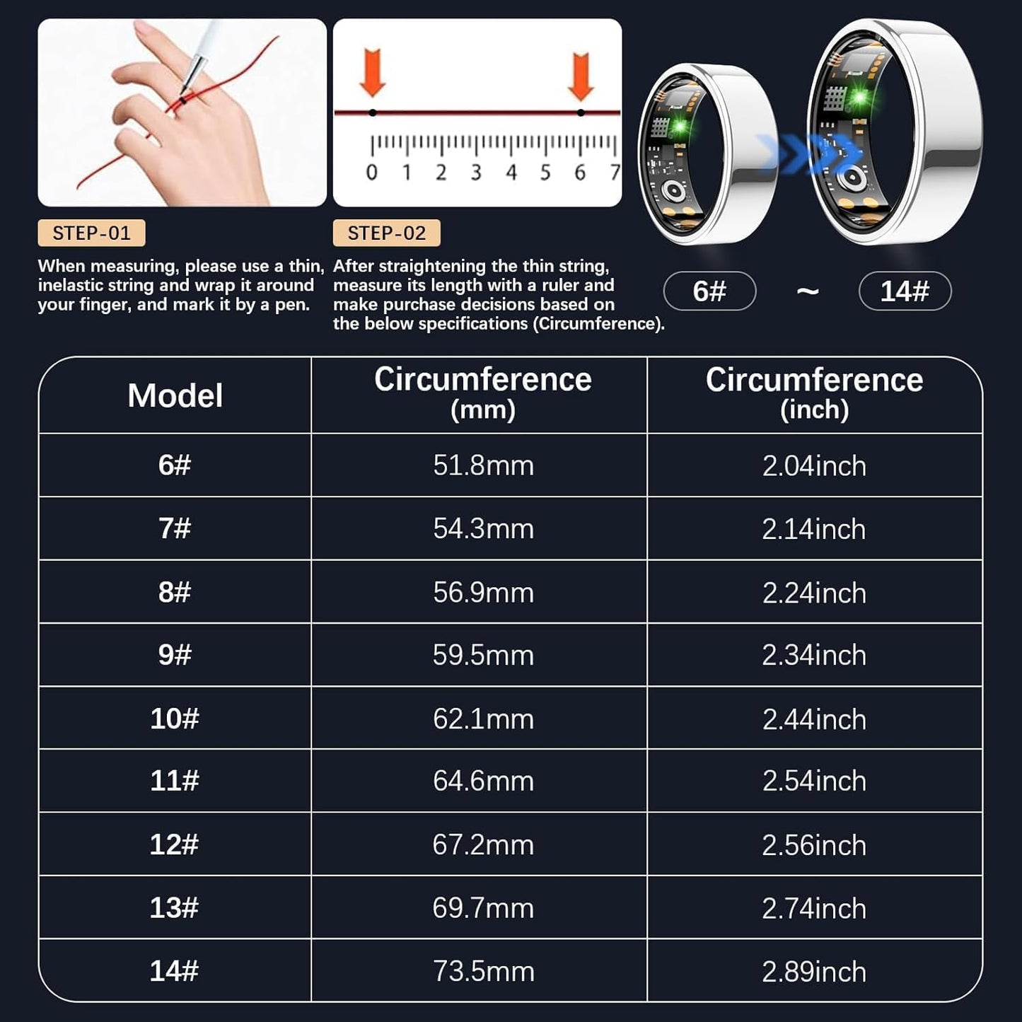 Ring Health Tracker for Women Men, Fitness Ring with Heart Rate, Blood Oxygen, Sleep Monitor, Calories, Step Counter, IP68 Waterproof Smart Ring for iPhone & Android, No Subscription Fee (Silver, 12#)