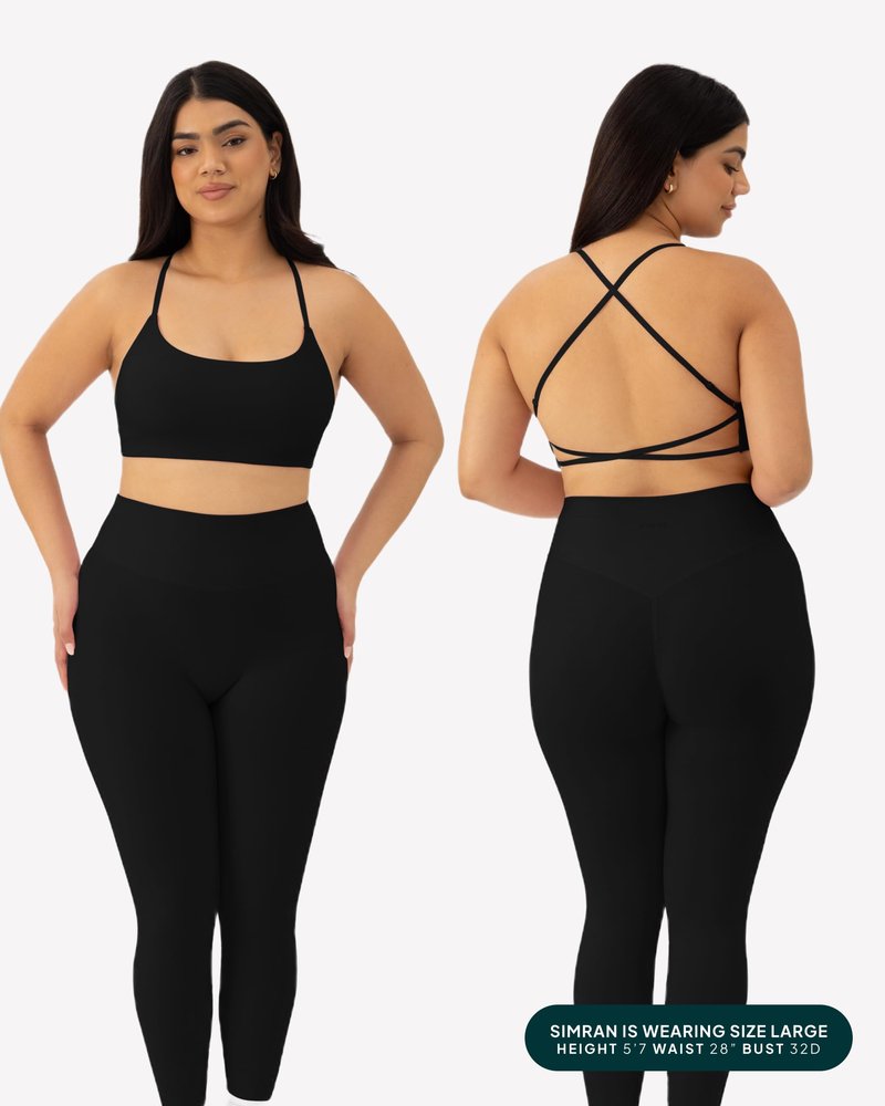 PAVOI ACTIVE Open Back Strappy Yoga Workout Bras for Women - Low Support Criss-Cross Sports Gym Bra Removable Pads - FlexFlow, Medium, Black