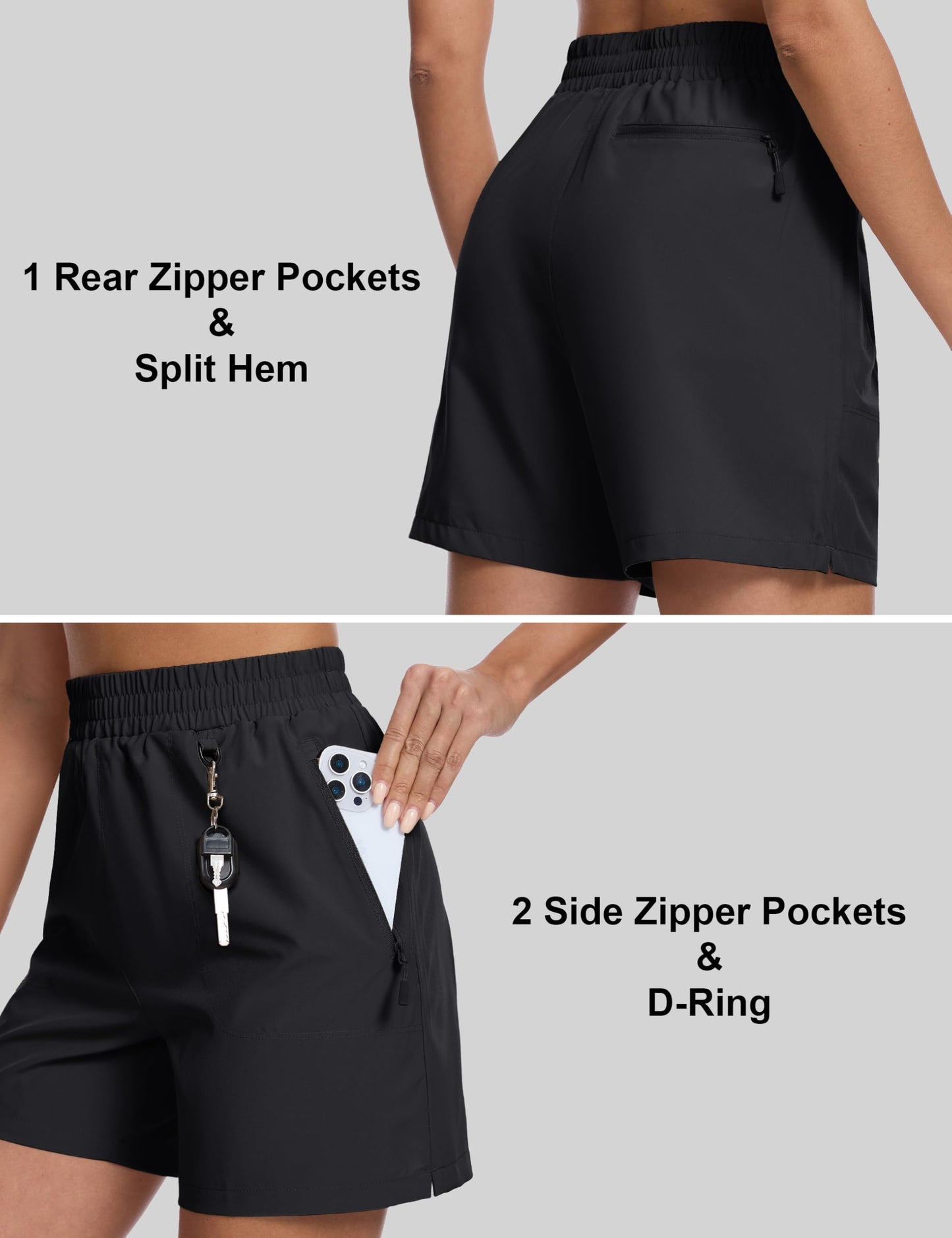 MAGCOMSEN Hiking Shorts Women Lightweight Quick Dry Black Cargo Shorts 5 Inseam Golf Shorts with Pockets Casual Athletic, L