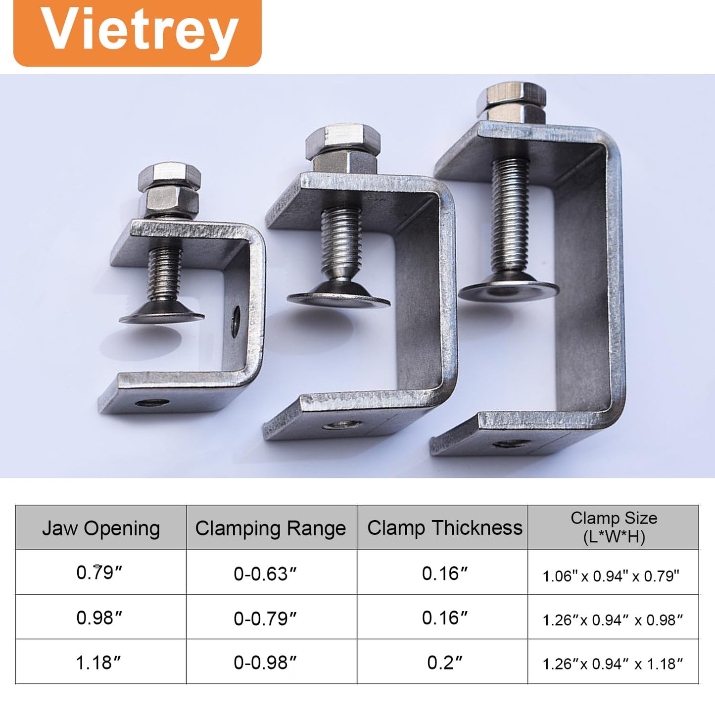 Stainless Steel C Clamps, Mini Tiger Clamp Set for Mounting, Heavy Duty Metal U Clamps, Small Desk G-Clamp with 0.98 Inch Stable Wide Jaw Opening for Metal Working Woodworking Welding Building (4pcs)