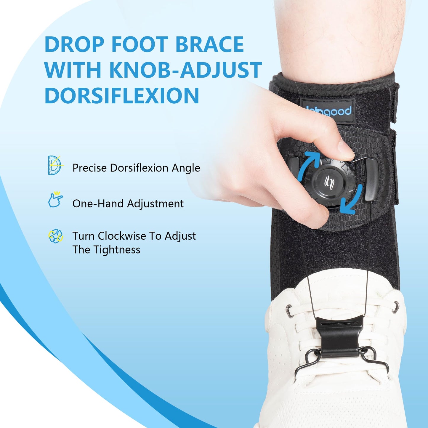 joingood Adjustable AFO Foot Drop Brace with Quick Release Dial, Drop Foot Support for Nerve Damage or Muscle Weakness, with Wide Hook for Shoes Slippers Left or Right Foot, Unisex, L/XL