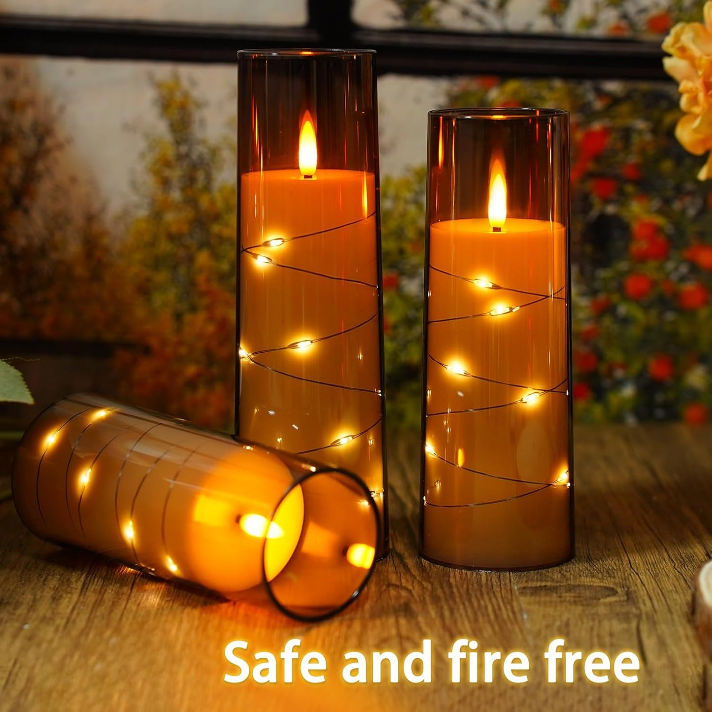 Flameless LED Pillar Candles Set - 9 Pcs White with Remote & Star String for Home Decor