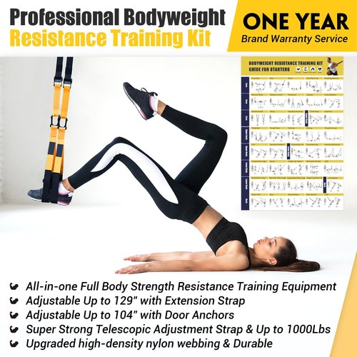 Home Resistance Training Kit, Resistance Trainer Exercise Straps with Handles, Door Anchor and Carrying Bag for Home Gym, Bodyweight Resistance Workout Straps for Indoor & Outdoor(Yellow)