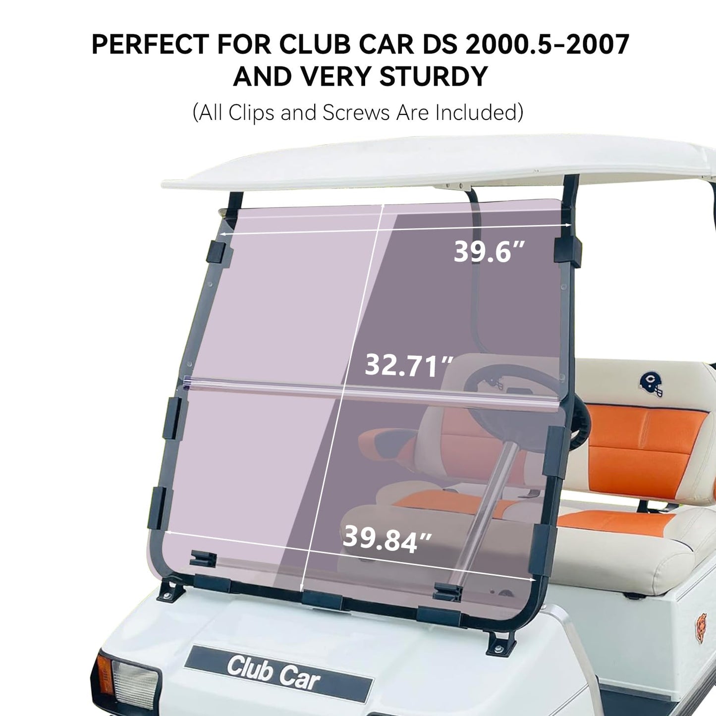 VPAHub Club Car DS NEW Flip Flop Compact Golf Cart Windshield, Tinted Color, 3/16" Thickness, Fits Club Car DS 2000.5+ NEW