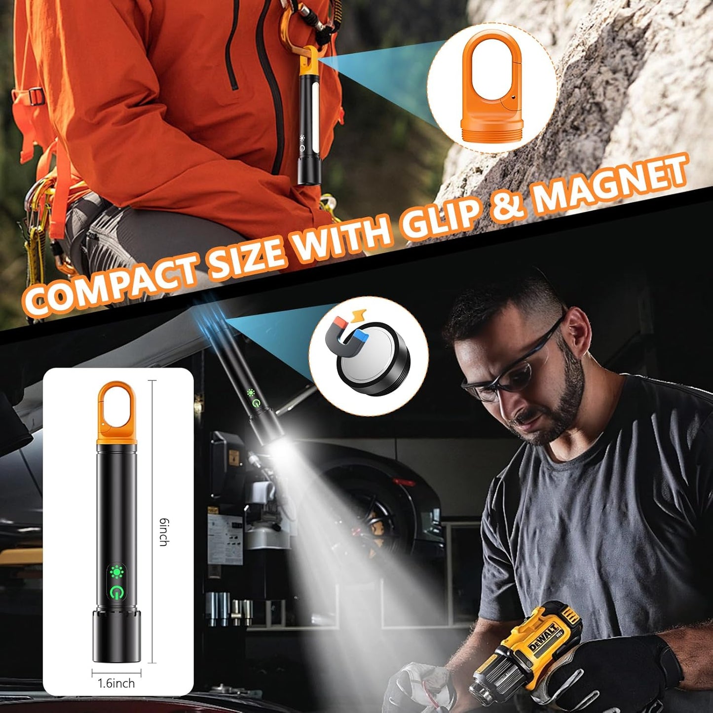 Rechargeable LED Flashlight - 2000 Lumen Super Bright Magnetic Light with 9 Modes | Waterproof for Emergencies, Camping, and Hiking