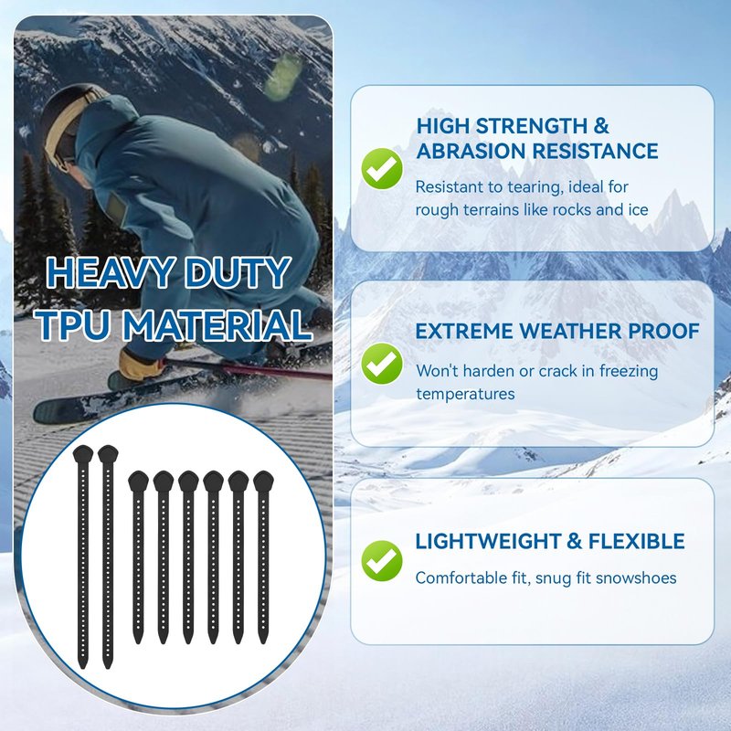 ERETOW Snowshoe Straps for MSR Snowshoes, Includes 6x12" and 2x18" Straps, Compatible with MSR Denali Evo Ascent Snowshoes & PosiLock Bindings, Black