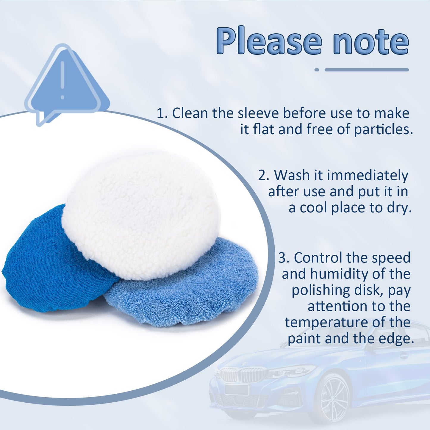 THINKWORK 6 Pcs Car Polishing Pad, Buffing Pad for 10 Inch Car Polisher, Microfiber Wax Applicator Pad for Car, Microfiber, Wool, Coral Fleece