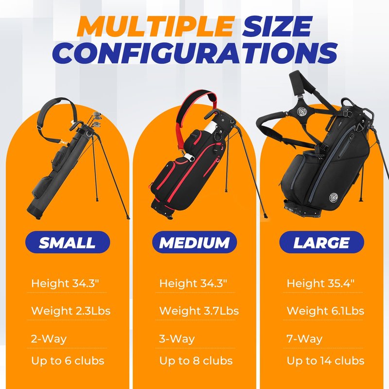 Sturdum Golf Stand Bag, Lightweight Par 3 Golf Bag with 3 Way Dividers Fits Up to 8 Clubs, 3.7lbs Compact Yet Spacious Pitch N Putt for Driving Range, Cooler Pockets, Black