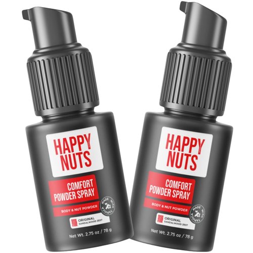 Happy Nuts Comfort Powder Spray Deodorant for Men - Aluminum-Free Anti-Chafing & Odor Control, 2.75 oz (2 Pack)