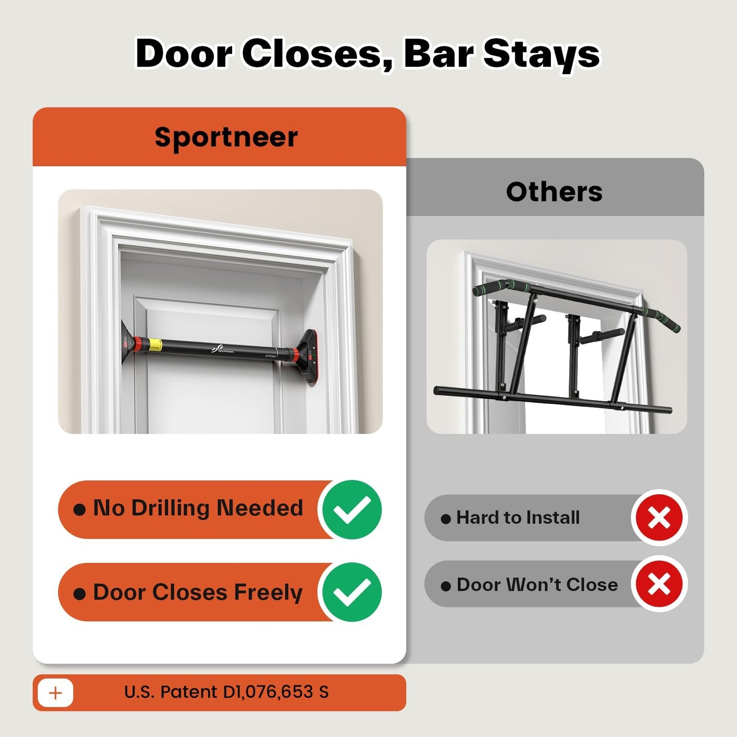 Pull Up Bar for Doorway: Sportneer Strength Training Pull-up Bars without Screw - Adjustable Width Locking Mechanism Chin Up Bar, Thickened Steel Max Limit 440 lbs Upper Body Fitness Pullup Bars for Home (Black-Red)