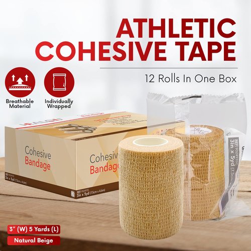 HEALQU Self Adhesive Bandage Wrap – 12 Rolls 3" x5Yd Cohesive Tape for Athletic & Sports -Self Adherent Medical Tape, Flexible, Waterproof Elastic Bandages for Wrist & Ankle Vet Wrap for Dogs
