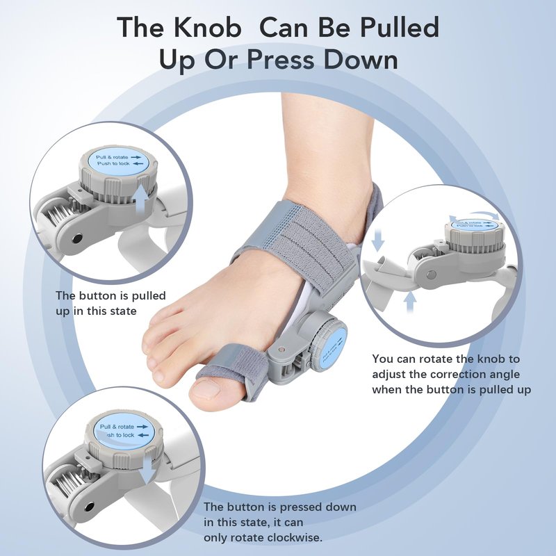VEVARUN Bunion Corrector for Women Men: Big Toe Straightener Bunion Fix with Adjustable Knob-Orthopedic Bunions Splint Brace Toe Alignment Correction for Hallux Valgus Pain Relief Day/Night 1PCS (Grey)
