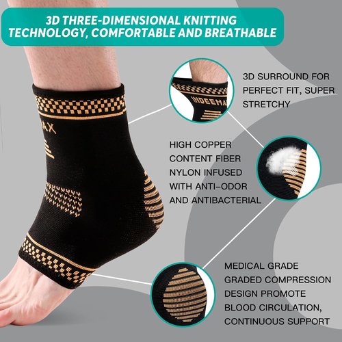 INDEEMAX Copper Ankle Brace - Compression Sleeve for Ankle Support & Pain Relief | Size L