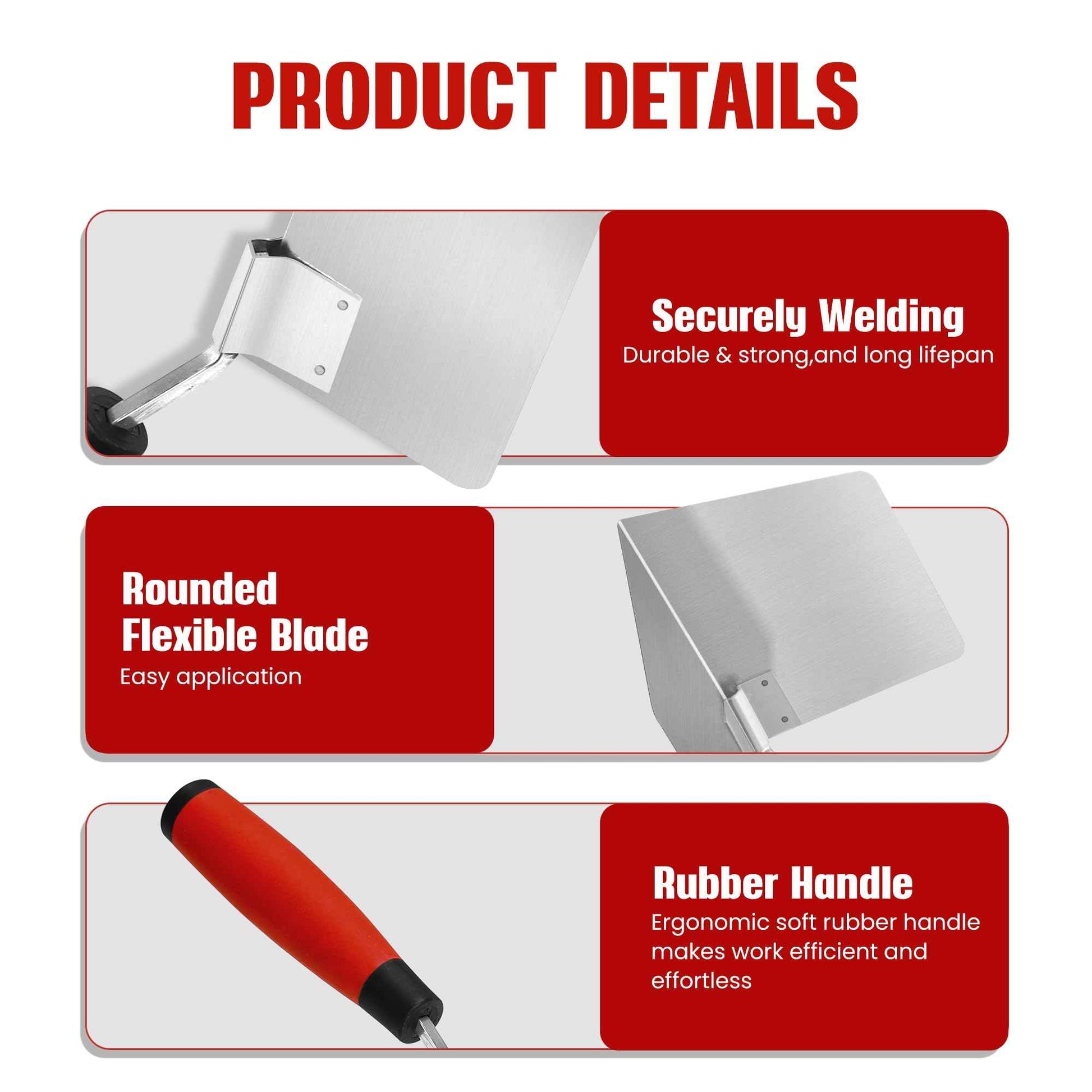 Fishark 2-Piece Drywall Corner Trowel Tool Set, Stainless Steel 3.9'' Outside Corner Knife & 5'' Inside Corner Knife for Sheetrock, Stucco & Concrete