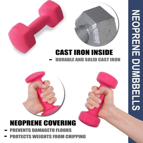 Balelinko Home Gym Equipment Workouts Strength Training Weight Loss Pilates Weights Yoga Sets Free Weights for Women, Men, Seniors and Youth, 5LB Pink, Pair