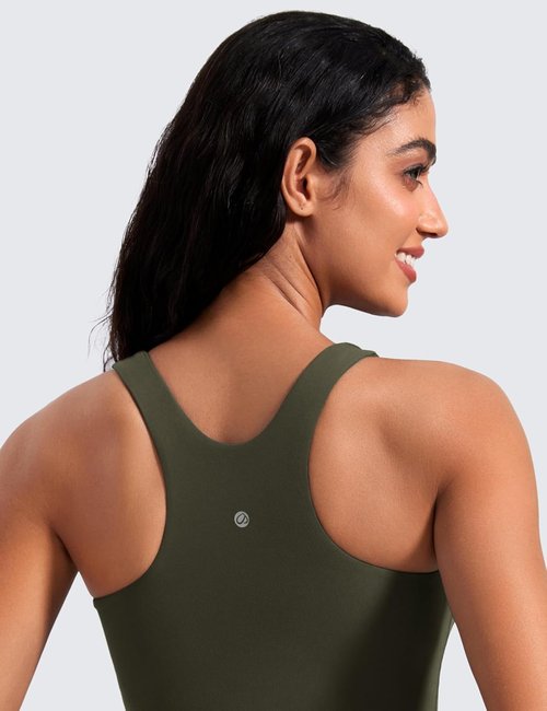CRZ YOGA Butterluxe Workout Tank Top - High Neck Racerback Athletic Shirt with Built-In Bra for Women