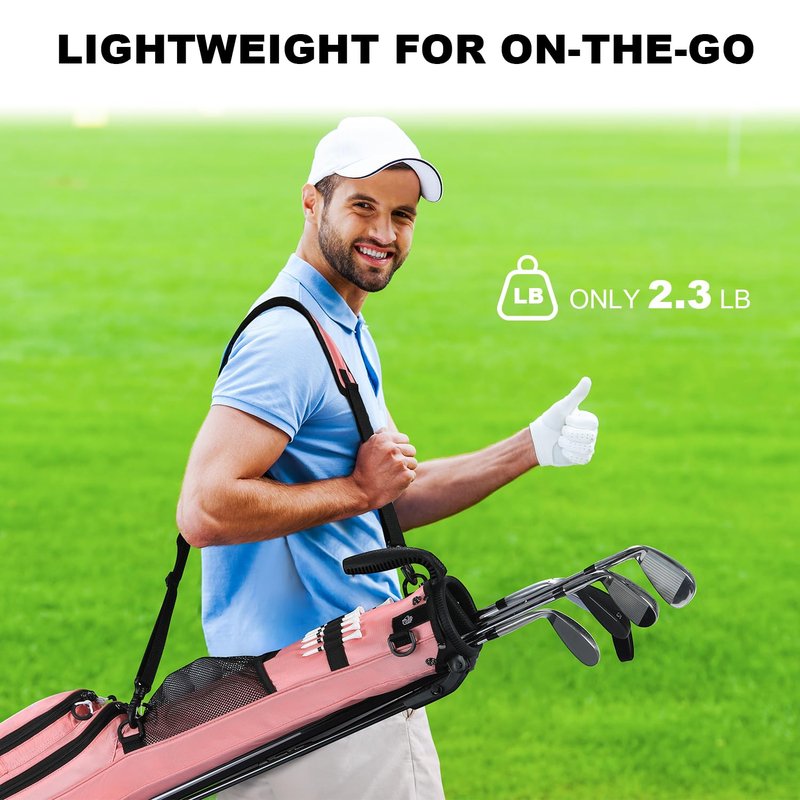 MAZEL Lightweight Golf Bag for Men – Easy to Carry Golf Clubs Bag with Shoulder Strap,Pitch n Putt Golf Stand Bag for Driving Range,Par 3 and Executive Courses - Fit Up to 8 Clubs (Pink)