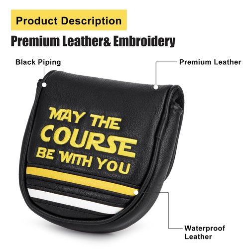 Golf Headcovers Golf Club Head Covers Elegant Embroidery Premium Leather Driver Headcovers May The Course Be with You Fairway Wood Head Cover Hybrid Covers Putter Covers(for DF3 Putter(1pcs))