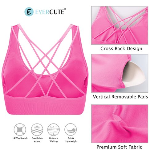 Evercute Cross Back Sport Bras Padded Strappy Medium Support Cropped Bras for Yoga Workout Fitness Bras