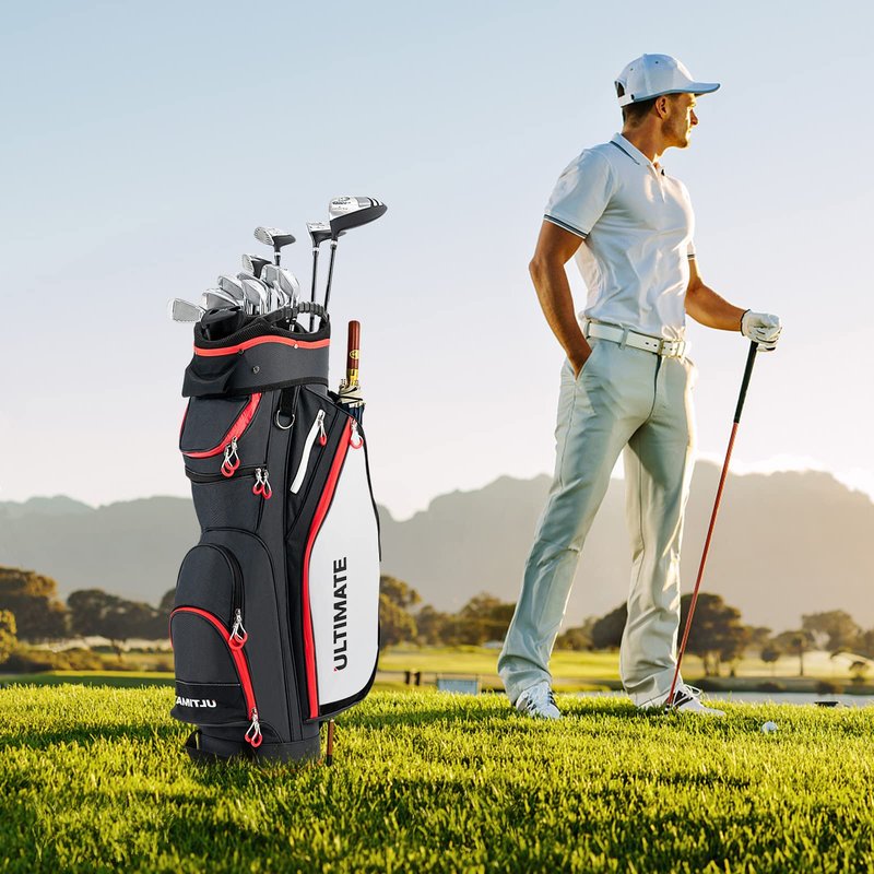 Tangkula 11" Golf Cart Bag, Lightweight Golf Cart Bag with 14 Way Dividers Top Organizer, 8 Pockets, Rain Hood, Shoulder Strap, Beverage Cooler Bag, Golf Clubs Cart Bag for Men & Women