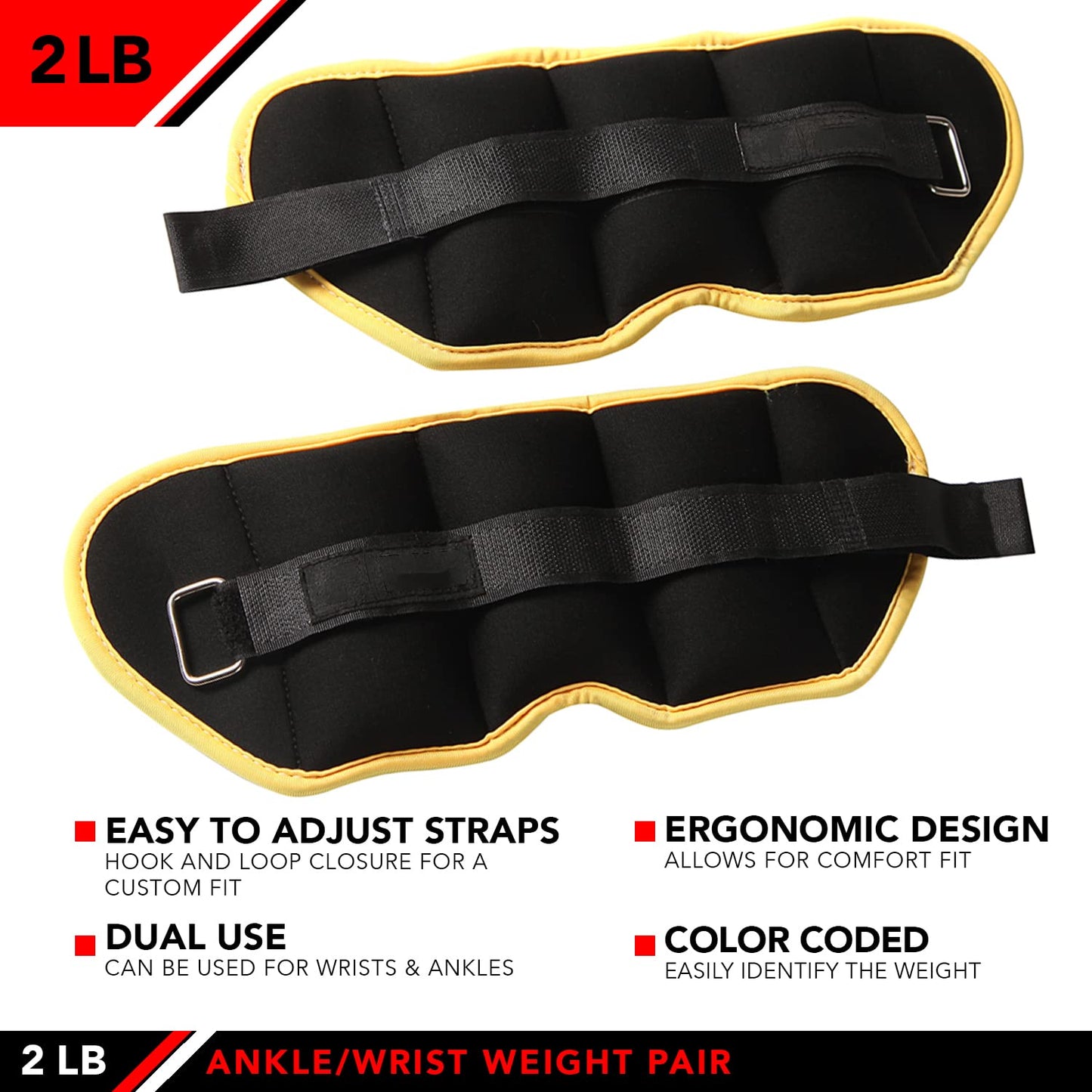 JFIT Ankle Weight Pair 2.0 LBS, Set of 2 with Adjustable Velcro Straps - Breathable, Moisture Absorbent Weight Straps for Men and Women - Comfortable Ankle, Wrist Weights
