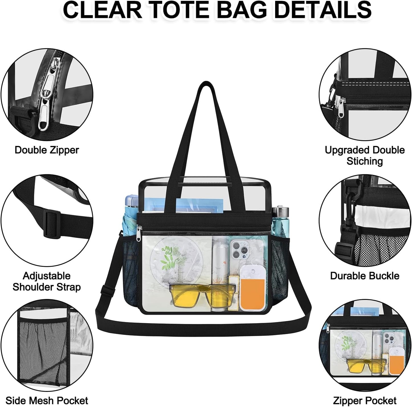Skiennix Clear Stadium Bag - 12x6x12 Transparent Tote for Concerts, Sports & Festivals
