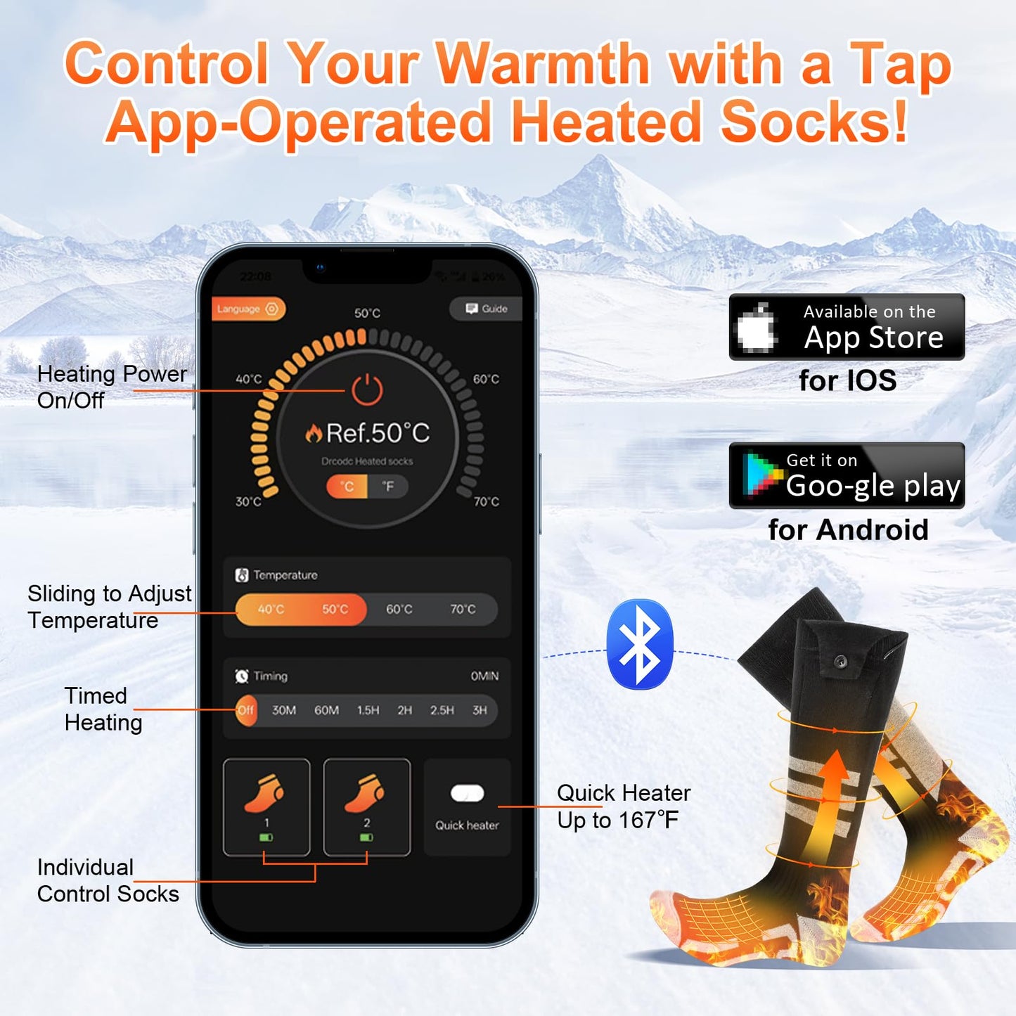 Heated Socks for Men Women Rechargeable: Olycism Improved Heated Socks 5000 mAh Battery Electric Thermal Clothing Chauffant Pour Femme 4 Temperature Adjustable Outdoor Riding Camping Hiking Skiing (M)