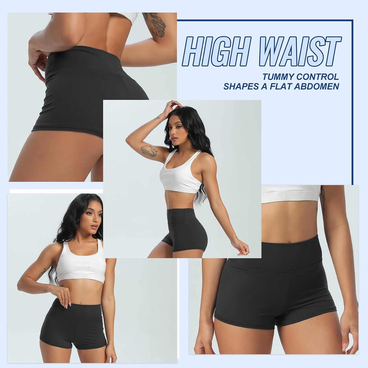 Skiennix High Waisted Biker Shorts for Women - 3/5/8 Inch Black Compression Yoga Workout