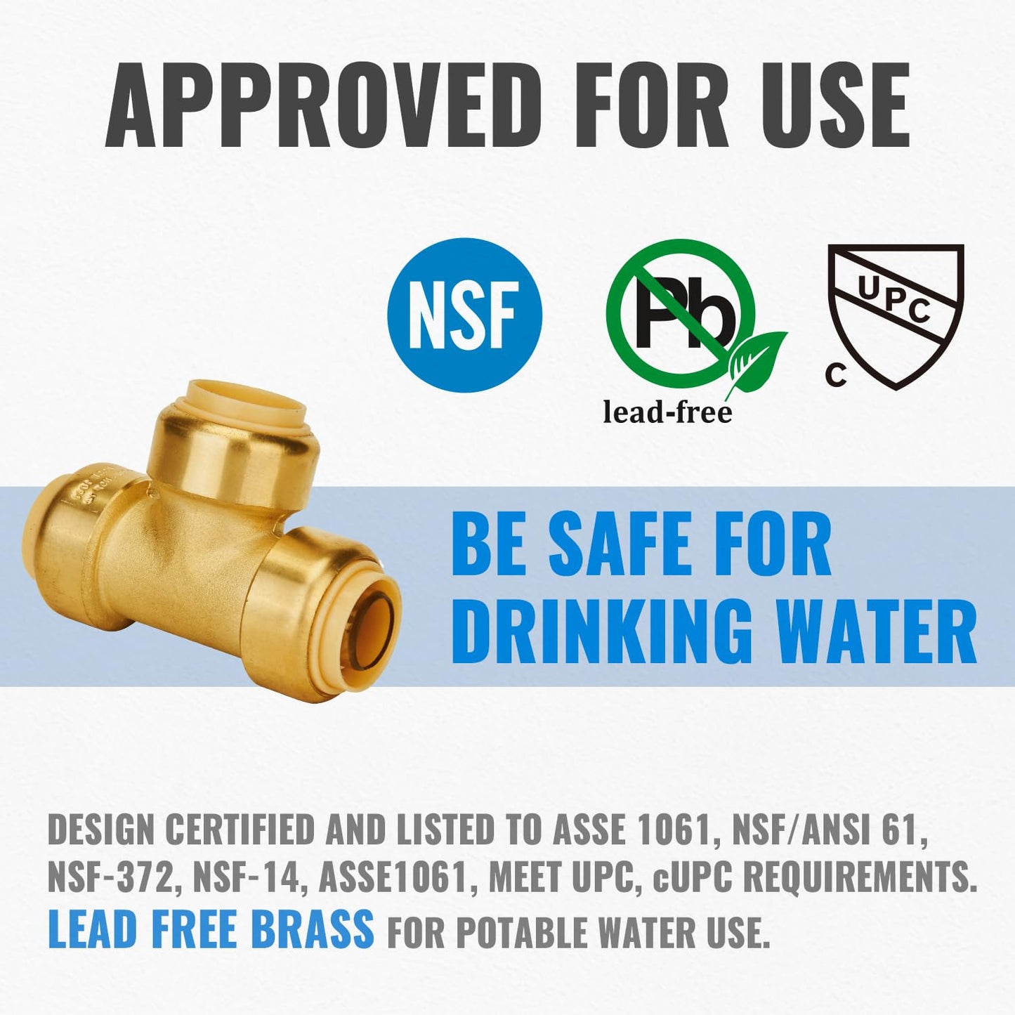 SUNGATOR 12-Pack Tee Plumbing Pipe Connector, 3/4-Inch Push Fit PEX Tee, No Lead Brass T Fittings with Disconnect Clip, Push-to-Connect, Copper, CPVC