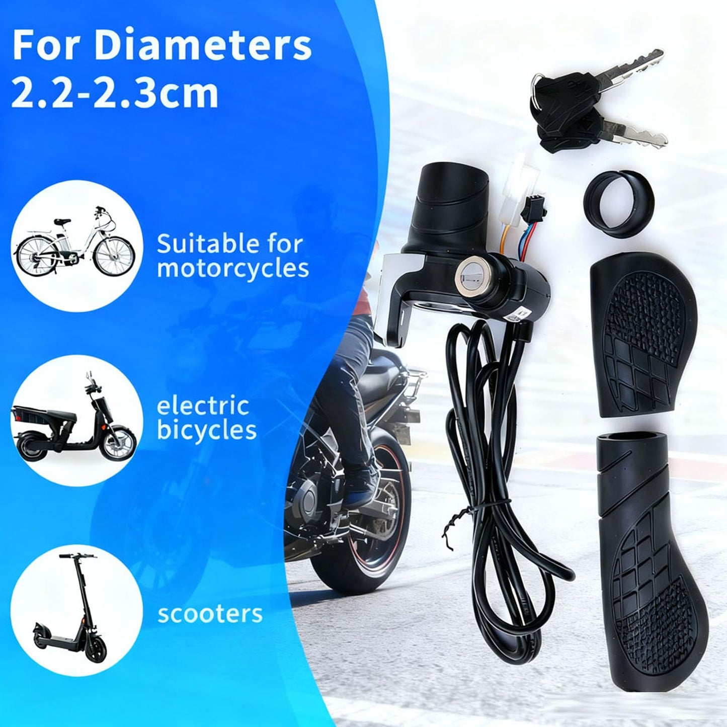 TMYSOOR 36V Universal Twist Grip Throttle with LCD Power Indicator & Key Lock - Easy Installation for E-Bikes, Electric Scooters & Motorcycles