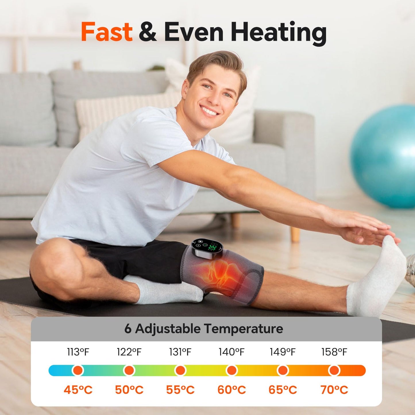 WOLOYHEATIE Knee Massager for Pain Relief, Rechargeable Knee Heating Pad for Knee Pain, Heated Knee Brace Wrap for Shoulder Elbow Arthritis Stress Relief (Gray)