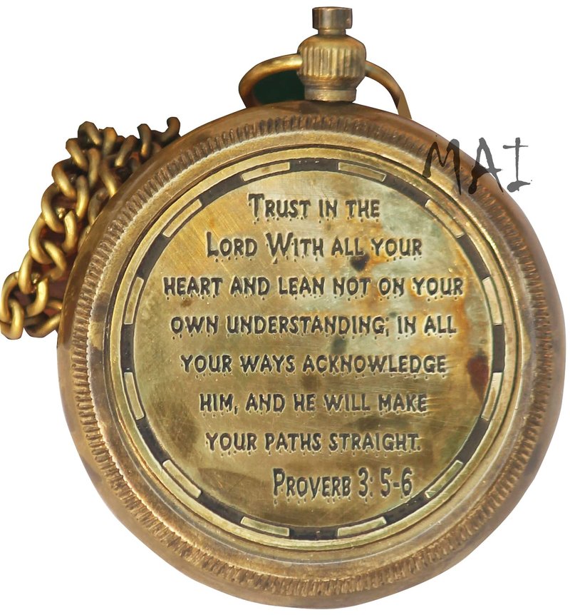 Trust in The Lord with All Your Heart -Proverbs 3: 5-6 Quote Engraved Compass with Wooden Box, Camping Compass, Graduation Day, Religious Gifts, Catholic Gifts for Christmas.