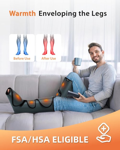 CINCOM Leg Massager - Heat & Compression Therapy for Circulation & Pain Relief | Calf Massager