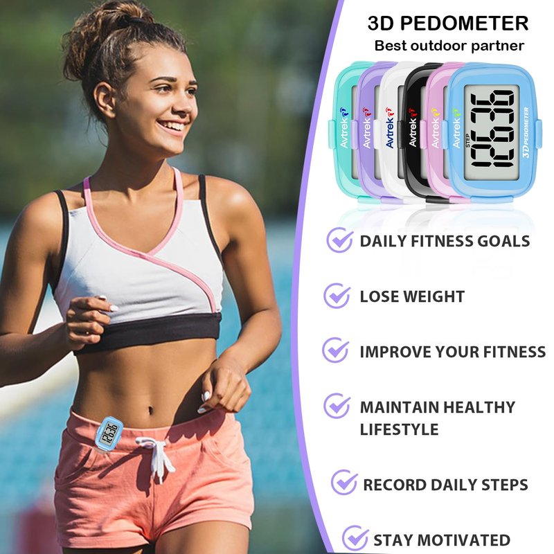 AVTREK 3D Pedometer Clip On-Step Counter for Walking-No App No Phone-LED Backlight-Accurate Step Tracker Clip for Women,Men,Senior(Purple)