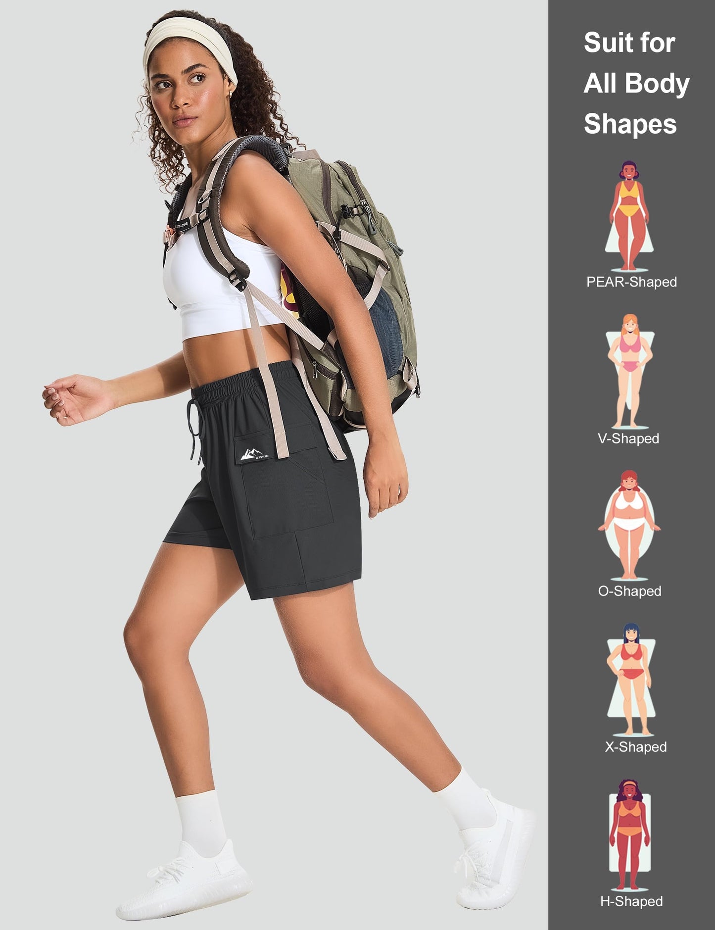EZRUN Women's 5" Hiking Shorts Lightweight Quick Dry Athletic Shorts with Pockets Casual Travel Summer Cool 2026(Dark Gray M)
